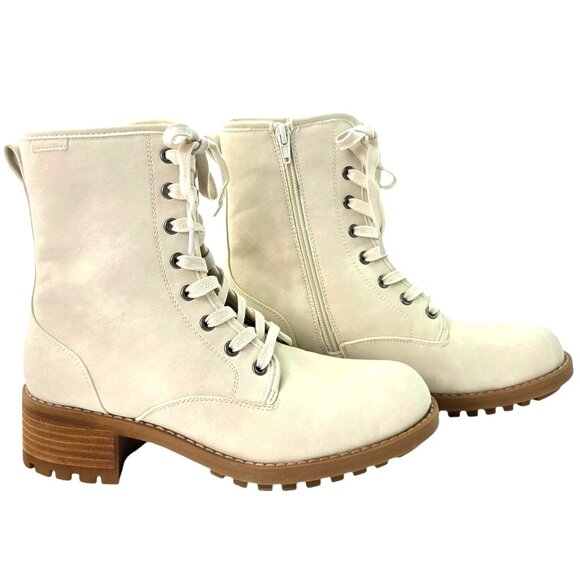 Bull Boxer Off-White Lace-Up Ankle Boots With Chunky Heel & Side Zip Womens 9 NW - Picture 1 of 8